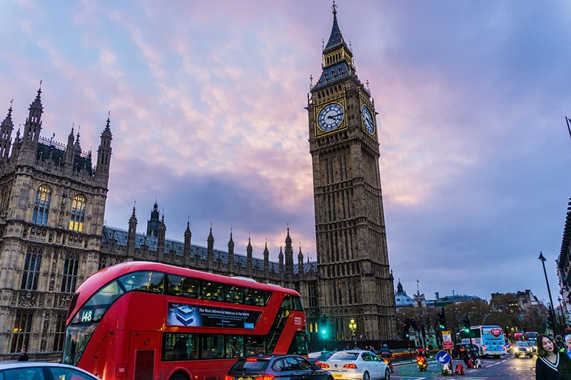 Double Decker Bus Near Big Ben and the Parliament